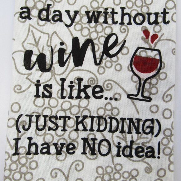 Kitchen Towel Set Of 2 Cotton Dish Towels Wine Theme Funny Novelty Print NWT   H - Picture 2 of 4